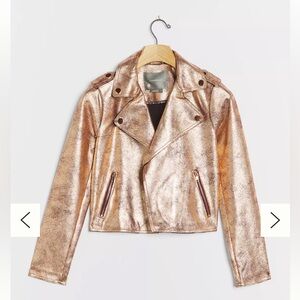 Anthropologie Brisa Metallic Cropped Faux Leather Moto Jacket Size S